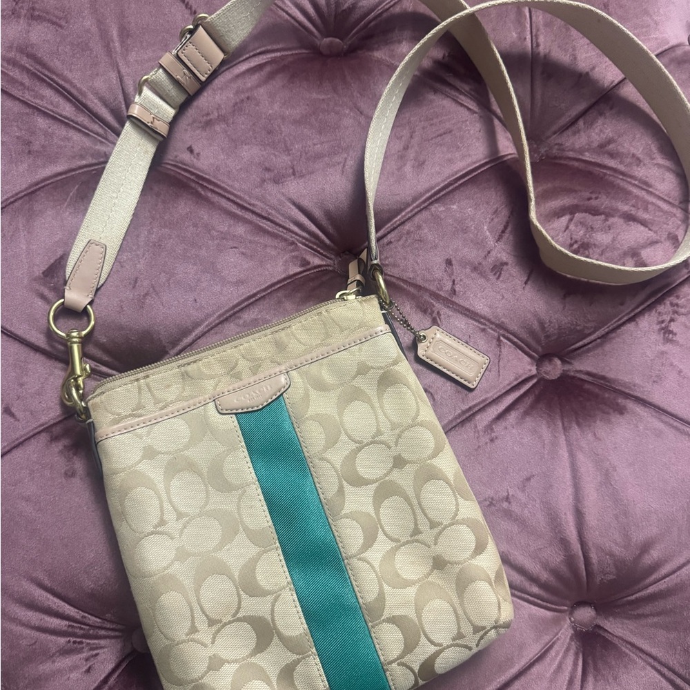 Coach Beige and Teal Crossbody Bag
